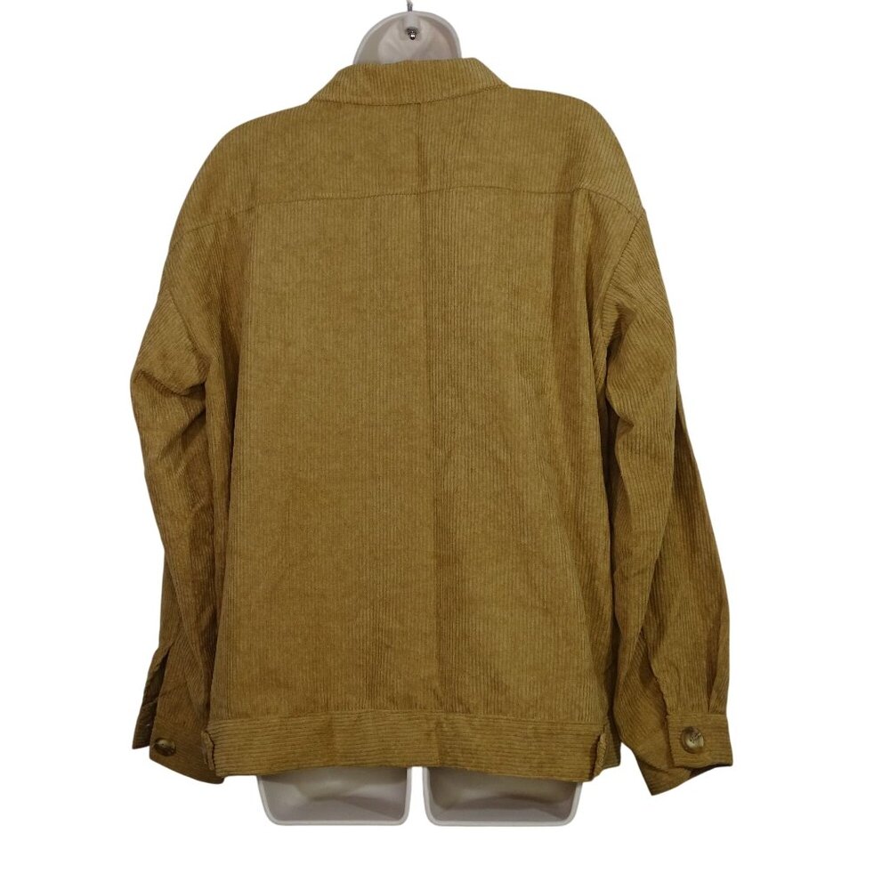 Corduroy Button Up Shirt Jacket Tan Women Size L Long Sleeve Pockets - Picture 6 of 11